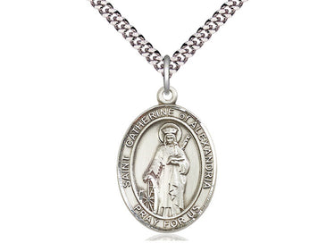 Sterling Silver St. Catherine of Alexandria Patron Saint Medal Necklace 1x3/4 inch with 24 inch Chain by Bliss