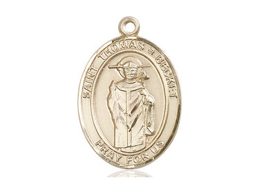 14kt Solid Gold St. Thomas A Becket Patron Saint Medal Pendant 1x3/4 inch Bliss USA Handcrafted