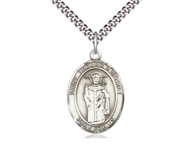 Sterling Silver St. Thomas Becket Patron Saint Medal Necklace 1 inch x 3/4 inch Medium on 24 inch Chain by Bliss