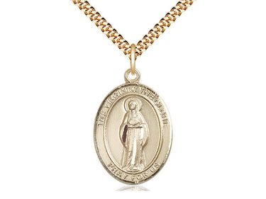 14kt Gold Filled Virgin of the Globe Medal Necklace 1 x 3/4 inch with 24 inch Chain by Bliss Manufacturing