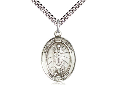 Sterling Silver Our Lady of Tears Medal Necklace 1 x 3/4 inch pendant with 24 inch chain by Bliss