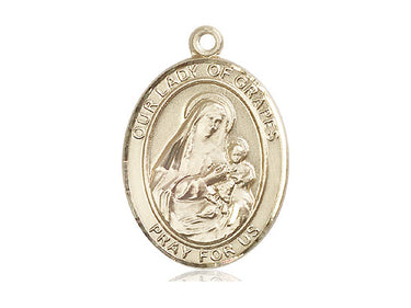 14kt Solid Gold Our Lady of Grapes Catholic Medal Pendant 1 x 3/4 inch by Bliss Manufacturing