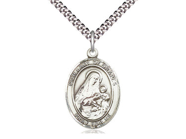 Sterling Silver Our Lady of Grapes Catholic Medal Necklace 1 x 3/4 inch with 24 inch Chain by Bliss