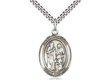 Sterling silver St. Joachim patron saint medal necklace with 24 inch curb chain, handcrafted by Bliss Manufacturing
