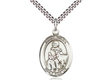 Sterling Silver St. Giles Patron Saint Medal Necklace 1 x 3/4 on 24 inch Curb Chain by Bliss