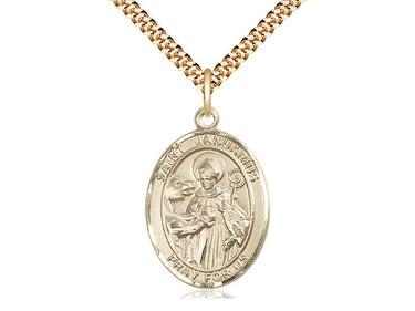 14kt gold filled St. Januarius patron saint medal necklace with 24 inch curb chain by Bliss Manufacturing