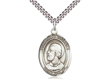 Sterling Silver Pope St. Eugene I Medal Necklace 1 x 3/4 with 24 inch Chain by Bliss Manufacturing