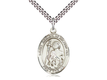 Sterling Silver St. Adrian of Nicomedia Patron Saint Medal Necklace with 24 Inch Chain by Bliss
