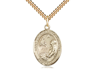 14kt gold filled St. Catherine of Bologna patron saint medal necklace, 1x3/4 inch with 24 inch chain, handcrafted by Bliss Manufacturing USA
