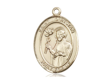 14kt solid gold St. Dunstan patron saint medal pendant, 1x3/4 inches, handcrafted by Bliss Manufacturing