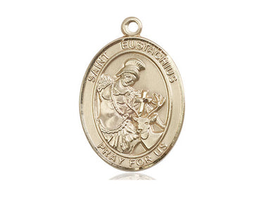 14kt Solid Gold St. Eustachius Patron Saint Medal Pendant 1 x 3/4 inch by Bliss Manufacturing