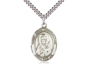 Sterling Silver St. John Chrysostom Patron Saint Medal Necklace 1 inch x 3/4 inch with 24 inch Chain by Bliss