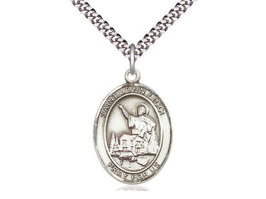 Sterling Silver St. John Licci Patron Saint Medal Necklace 1 inch by 3/4 inch with 24 inch Chain by Bliss