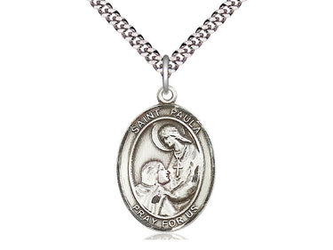 Sterling Silver St. Paula Patron Saint Medal Necklace 1x3/4 inch pendant on 24 inch chain by Bliss