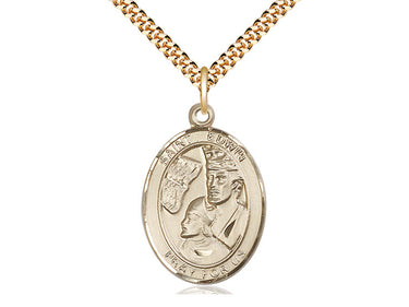 14kt gold filled St. Edwin patron saint medal necklace with 24 inch chain by Bliss Manufacturing