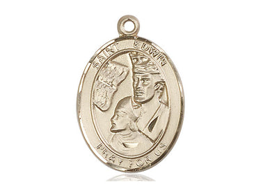 14kt solid gold St. Edwin patron saint medal pendant, 1 x 3/4 inches, handcrafted by Bliss Manufacturing USA