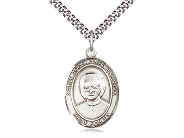 Sterling Silver St. Josemaria Escriva Patron Saint Medal Necklace 1 inch by 3/4 inch 24 inch chain Bliss
