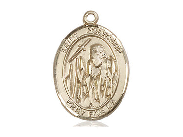 14kt Solid Gold St. Polycarp of Smyrna Patron Saint Medal Pendant 1x3/4 inch by Bliss Manufacturing