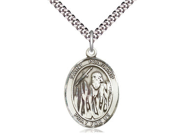 Sterling silver St. Polycarp of Smyrna patron saint medal necklace with 24 inch chain by Bliss