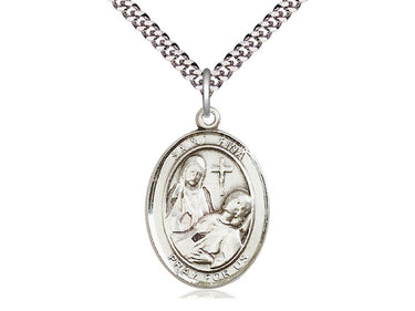 Sterling Silver St. Fina Patron Saint Medal Necklace 1 inch x 3/4 inch with 24 inch Chain by Bliss