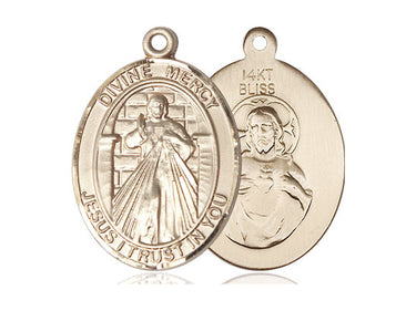 14kt solid gold Divine Mercy medal pendant 1 inch handmade by Bliss Manufacturing USA