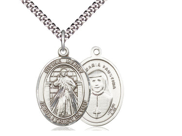 Sterling Silver Divine Mercy Medal Necklace 1 inch pendant on 24 inch chain handcrafted by Bliss Manufacturing USA
