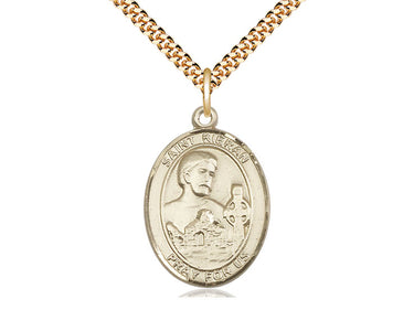 14kt gold filled St. Kieran patron saint medal necklace with 24 inch curb chain, handcrafted by Bliss