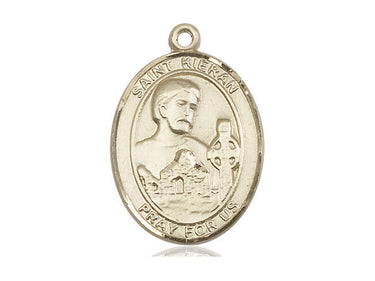 14kt solid gold St. Kieran patron saint medal pendant, 1 inch by 3/4 inch, handcrafted by Bliss Manufacturing