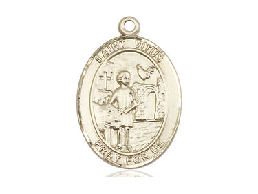 14kt Solid Gold St. Vitus patron saint medal pendant 1x3/4 inch Bliss Manufacturing USA