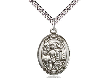 Sterling Silver St. Vitus patron saint medal necklace 1 x 3/4 inch pendant with 24 inch chain by Bliss