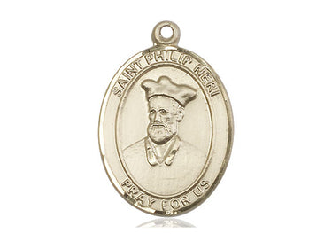 14kt solid gold St. Philip Neri patron saint medal pendant, 1 x 3/4 inches, handcrafted by Bliss