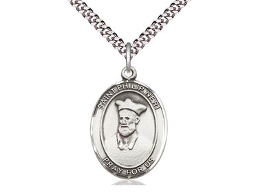 Sterling silver St. Philip Neri patron saint medal necklace with 24 inch chain by Bliss