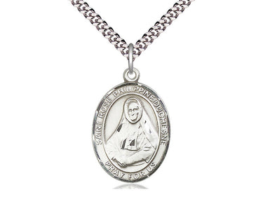 Sterling silver St. Rose Philippine patron saint medal necklace with 1x3/4 inch pendant on 24 inch curb chain by Bliss