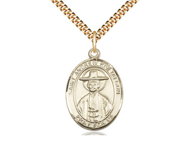14kt Gold Filled St. Andrew Kim Taegon Patron Saint Medal Necklace 1 x 3/4 inch on 24 inch Chain by Bliss