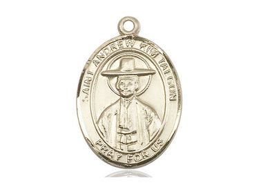 14kt Solid Gold St. Andrew Kim Taegon Patron Saint Medal Pendant 1 x 3/4 inch by Bliss Manufacturing