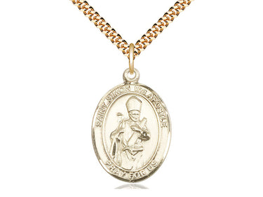 14kt Gold Filled St. Simon Patron Saint Medal Necklace 1 inch by 3/4 inch with 24 inch Curb Chain by Bliss
