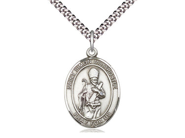 Sterling Silver St. Simon Patron Saint Medal Necklace 1 inch by 3/4 inch with 24 inch chain by Bliss