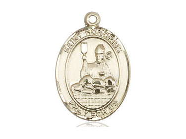 14kt solid gold St. Honorius patron saint medal pendant 1 inch by 3/4 inch handcrafted by Bliss Manufacturing
