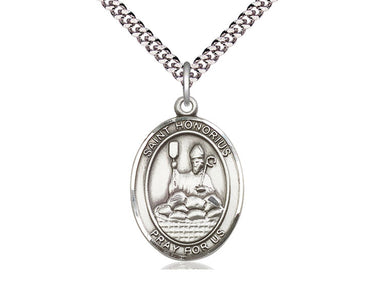 Sterling Silver St. Honorius Patron Saint Medal Necklace 1 x 3/4 inch with 24 inch chain by Bliss