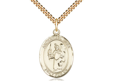 14kt gold filled St. Uriel Archangel medal necklace, 1 inch pendant on 24 inch curb chain, handcrafted by Bliss USA
