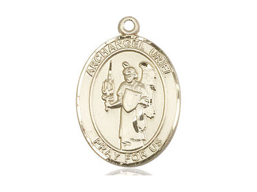 14kt Solid Gold St. Uriel Archangel Medal Pendant 1 inch by 3/4 inch by Bliss Manufacturing