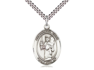 Sterling Silver St. Uriel Archangel Medal Necklace 1 inch by 3/4 inch on 24 inch Chain by Bliss