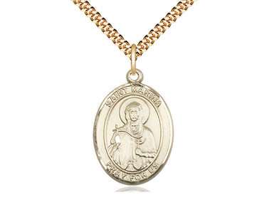 14kt Gold Filled St. Marina patron saint medal necklace 1x3/4 inch pendant 24 inch chain Bliss