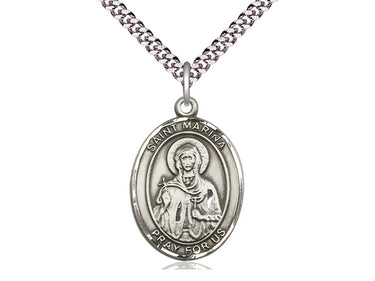 Sterling Silver St. Marina Medal Necklace 1x3/4 inch pendant 24 inch chain Bliss USA Made