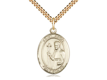 14kt Gold Filled St. Regis patron saint medal necklace with 1 inch by 3/4 inch pendant on 24 inch chain by Bliss