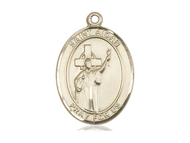 14kt solid gold St. Aidan of Lindisfarne patron saint medal pendant, 1 x 3/4 inches, handcrafted by Bliss USA