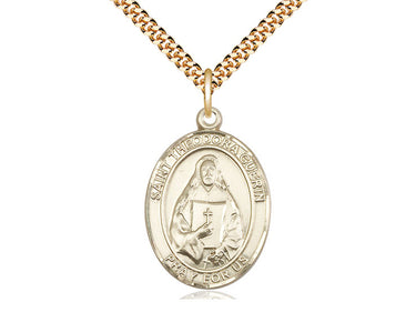 Gold Filled St. Theodore Guerin Patron Saint Medal Necklace 1x3/4 inch 24 inch Chain Bliss USA