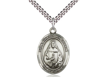 Sterling Silver St. Theodore Guerin Patron Saint Medal Necklace 1 inch by 3/4 inch on 24 inch Chain by Bliss Manufacturing