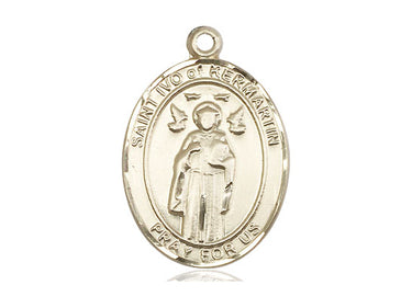 14kt solid gold St. Ivo patron saint medal pendant, 1 x 3/4 inch, handcrafted by Bliss Manufacturing