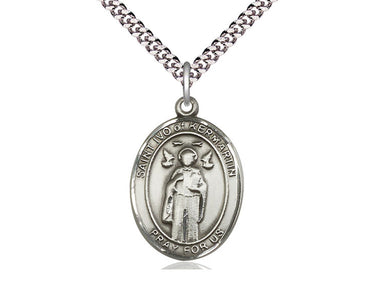 Sterling Silver St. Ivo Patron Saint Medal Necklace with 24 inch curb chain, 1 x 3/4 inch pendant, handmade by Bliss Manufacturing